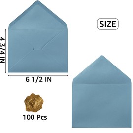 100 Pieces A6 Envelopes Colorful 4x6 Envelopes with Gold Stickers for Greeting Cards, Birthday, Weddings, Baby Shower Invitation Cards (Dusty-Blue, 6 1/2 x 4 3/4 Inches)