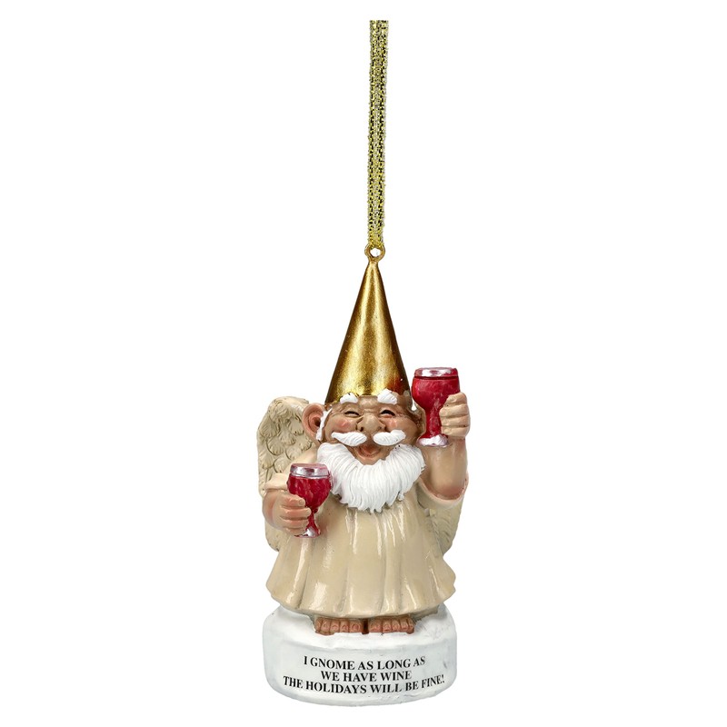 Pacific Giftware Garden Gnome Angel with Wine for Hanging, Christmas