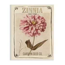 Stupell Industries Sweet Pink Zinnia Florals Vintage Seed Packet, Designed by Studio W Wall Plaque, 10 x 15, Tan