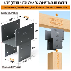 Wocepu 2 Pack Heavy Duty 6x6 (Actual 5.5"x5.5") Stainless Steel Post Caps Tie Bracket , Fit Connecting Wood Gazebo, Deck Patio Post and Wood Beams Bracket (Dark Ggray)