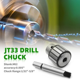 Yunnergo 1/32"-5/8" JT33 Drill Chuck Mount & MT2 Morse Taper Shank