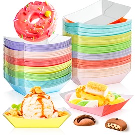 MotBach 80 Pack 1/2Lb Colorful Paper Food Boat Trays Disposable Small Paper Boats, Mini Kraft Food Trays Paper Food Serving Tray Boats for Snack Dessert Fries Popcorn Taco Nacho