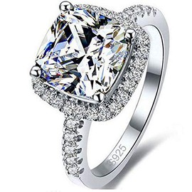 Jude Jewelers Platinum Plated 4 Carat Princess Cut CZ Simulated Diamond Wedding Engagement Proposal Ring (Silver, 4.5)