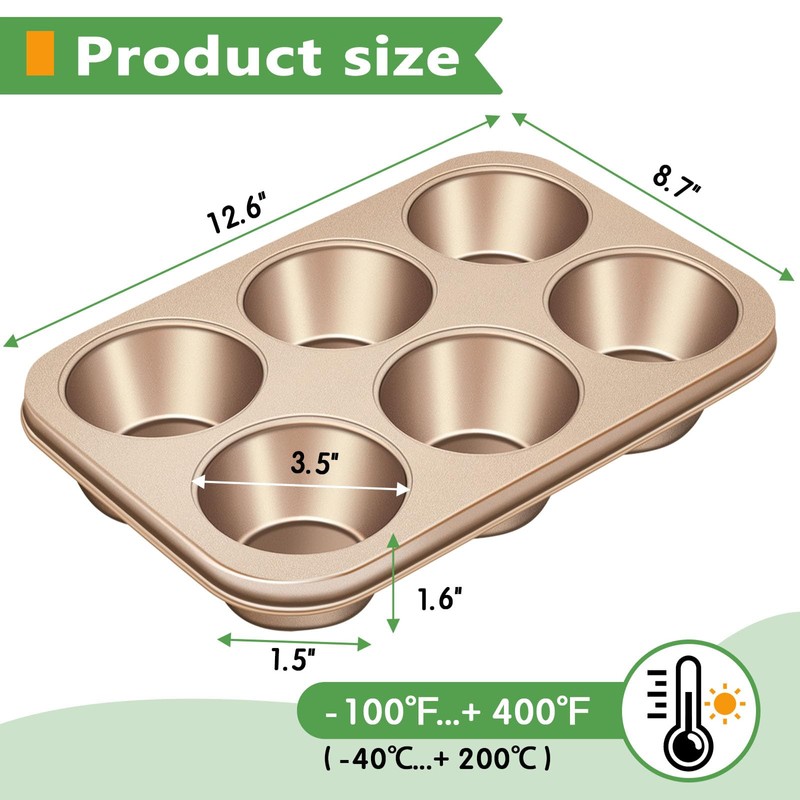 Kevenal Jumbo-Muffin-Pan - Nonstick 6-Cup Large Cupcake Pan, Heavy Duty