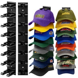 Hat Organizer for Baseball Caps, 2 Pack Hat Rack for Wall Closet Door Hold up to 16 Hats,Hat Holder with Adhesive and 8 Screws, Hat Hanger Cap Holder Hat Hangers for Wall Closet Door Bedroom(A-Black)
