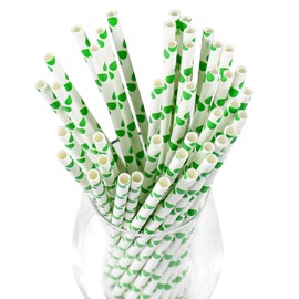 Lives on Green Disposable Paper Straws Green Polka Dots for Drinking 19.7 cm, Pack of 100 - Cocktail, Party, Birthday, Decoration, DIY Crafts
