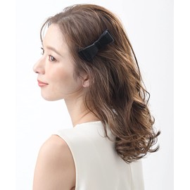VingTAINE H-601-BK Velour Ribbon Barrette, Hair Accessory, Autumn & Winter, Women's, Adulty, Simple, Cute, Stylish, Present, Black