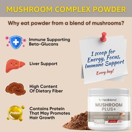 healblend Mushrooms Extract Supplement Blend - Lions Mane, Cordyceps, Agaricus, Turkey Tail, Reishi, Chaga, Shiitake, Maitake Plus Adaptogen Complex (2)