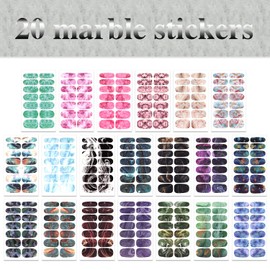 WOKOTO 280 Tips 20 Sheets Marble Design Nail Wraps Stickers for Nails Nail Polish Stickers Self-Adhesive Nail Polish Strips with Nail File for Women Girls Decoration Easy Application Gel Nail Strips