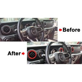 auovo Air Conditioner Vent Ring Interior Accessories for Wrangler JL 2018-2023 Gladiator JT 2020-2023 Dashboard Air Conditioning Vent Outlet Trim Cover Aluminum Alloy (Red, 2018-2023)