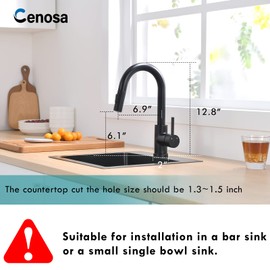 Cenosa Modern Bar Sink Faucet for Kitchen Sink Single Handle with Pull Out Sprayer Hot and Cold Prep Sink Faucet Matte Black