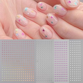 6Sheets Star Nail Stickers 3D Self Adhesive Glitter Stars Nails Decals Black White Red Star Nail Art Stickers Shiny Laser Stars Nails Supplies for Women DIY French Manicure Decoration Accessories