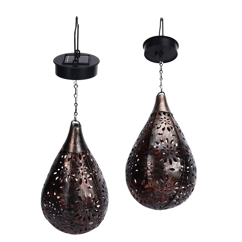 Hanging Solar Light Bronze Iron Metal Hollow Pattern Outdoor Lawn
