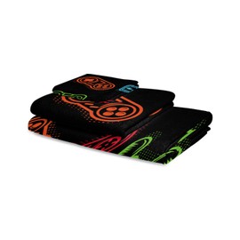 Video Game Bath Towels Set of 3 with Bath Towel Hand Towel Washcloth, Play Handle Black Splicing Towel Sets for Bathroom/Kitchen/Beach, Soft Absorbent Luxury Bath Towels