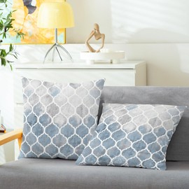 CaliTime Throw Pillow Covers Pack of 2 Cozy Colorful Geometric Trellis Chain Accents Manual Hand Painted Decorative Cushion Cases for Couch Bed Sofa Farmhouse 22 X 22 Inches Main Grey Smoke Blue