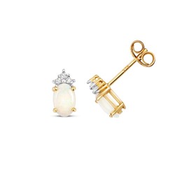 Pretty 9ct Gold Ladies Diamond Stud Earrings Brilliant Cut H - PK with Opal - 9mm*4mm WJS35362