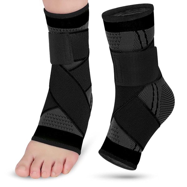 2 Pack Adjustable Ankle Brace Compression Sleeve, Arch Support &