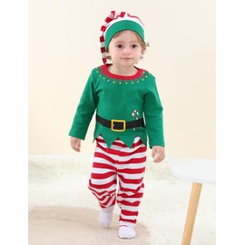 COSLAND Toddler Elf Costume Baby Boys Christmas Outfit, Green, 4T
