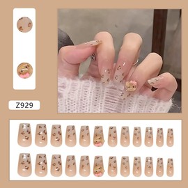 Handmade Nail Tip, Kitty Kitty 3D, Korea, Popular, Strawberry, 5d Nail Art, False Nail Design, 24 Pieces, Popular, Cute, Simple, Fashion, For Parties, Daily Life, Bride Nails, Glossy False Nails
