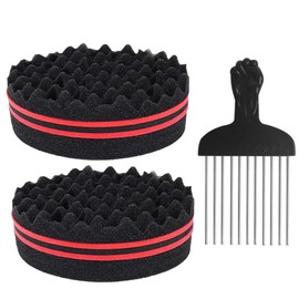 Hair Sponge Brushes Curls Hair Sponges with Steel Comb, 2Pcs Small Holes Sponge Brush Sponge Hair Brush,Twist Hair Sponge Big Holes Sponge Brush Small Holes Barber Hair Brush Hair Sponge Twist Brush