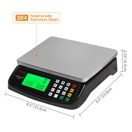 Large Digital Kitchen Scale Black 30kg/66lb Commercial Food Scale Stainless Steel with LCD Display Price Computing Scale for Restaurant Baking Bread Meat Prep Counting Scale for Parts and Coins