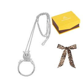 3X Hanging Necklace Magnifier Pendant Portable Magnifying Glass Necklace with Gift Box Ribbon for Reading Books Newspaper Map