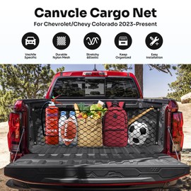Canvcle Trunk Cargo Net for 2023-2025 2026 Chevy Colorado &GMC Canyon Accessories Envelope Style Mesh Trunk Net Organizer and Storage Stretchable Adjustable Elastic Nylon Rear Cargo Netting with Hooks