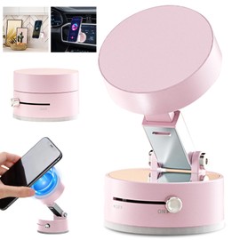 Vacuum Magnetic Suction Phone Holder, 2025 New Suction Phone Mount, Foldable and Retractable Double-Sided Magnetic Phone Holder, Folding Swivel Stand, for Car/Mirror/Gym (Pink)