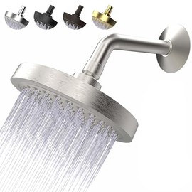 High Pressure Shower Head - Anti-Clogging Silicone Nozzles 2.5 GPM Removable Restrictor - Easy to Clean and Install - Includes Plumbers Tape - 6 inch - (Brushed Nickel 2.5GPM)
