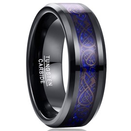 Vakki Men’s Tungsten Carbon Fiber Dragon Ring, 0.3 inch (8 mm) wide, Tungsten, bule