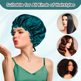 Satin Bonnet Silk Bonnet, Hair Shower Cap, Silk Bonnets for Sleeping Women, Satin Hair Bonnet Sleep Cap for Natural and Curly Hair (Blue)