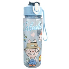 9-Inch clear Water Bottle for Kids –jumper monster 700ml (24 fl oz) BPA-Free Plastic blue with Flip Straw Lid, Easy-Carry Strap, and Leak-Proof, Reusable, and Perfect for School, Travel, or Gifts