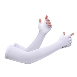 Inf-way Sun UV Protection Arm Sleeves for Men Women Driving Cycling Sports Cooling Long Sleeves with Thumb Holes (White)