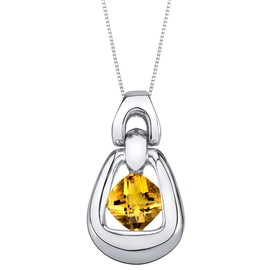 PEORA Citrine Pendant Necklace for Women Sterling Silver, Genuine Gemstone, Sungate Solitaire Cushion Cut 1 Carat 6mm, with 18 inch Italian Chain, November Birthstone Citrine Necklace,