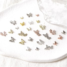 RODAKY 50Pcs Butterfly Nail Art Charms Shiny 3D Alloy Butterflies Shape Nail Rhinestone Gems Nails Art Accessories for Women Nail Decoration DIY Design Nail Gem Crystals Jewelry (Rose Gold)