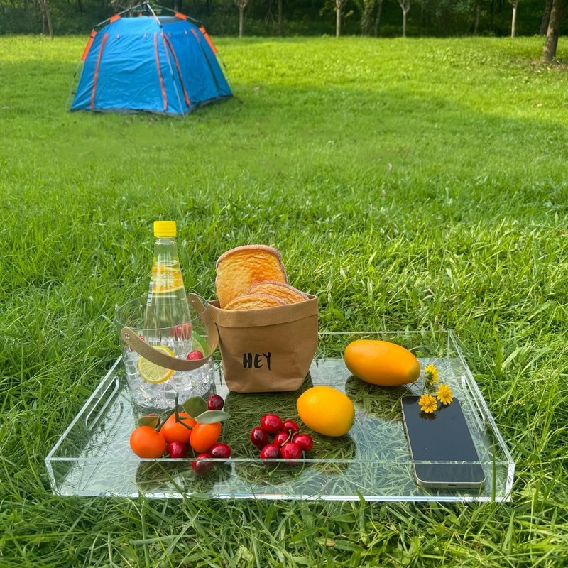 Clear Sturdy Acrylic Serving Tray with Handles-12x20Inch-Serving Coffee,Appetizer,Breakfast,Butler-Kitchen Countertop Makeup