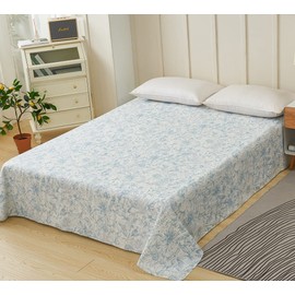 Bed Sheet Single Flat Sheet 59.1 x 98.4 inches (150 x 250 cm), 100% Cotton, 200 Sheets Broadcast Mattress Cover, Upper Sheet, Dust Mite Resistant, Antibacterial, Floral Print