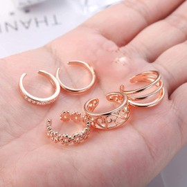 5 Pcs Silver Plated Toe Rings for Women Adjustable Band Rings Open CZ Toe Ring Set Beach Foot Jewelry，Anti-allergy，Rose Gold