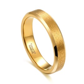 Greenpod 4MM 24K Gold Tungsten Wedding Band for Women Beveled Edge Matte Finish Promise Rings Comfort Fit Size 7