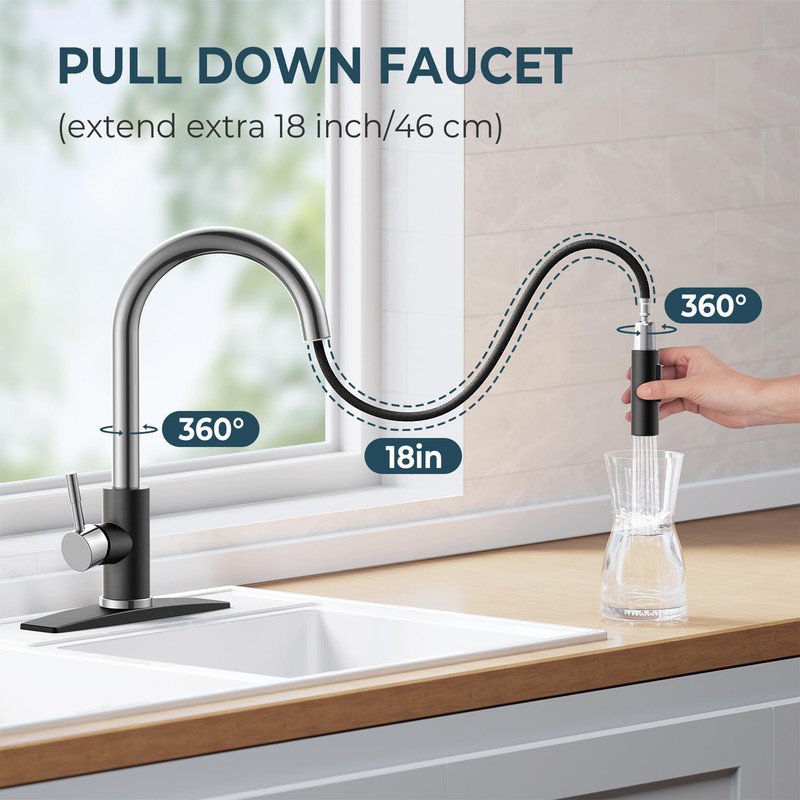 FORIOUS Kitchen Faucet with Pull Down Sprayer, High Arc Modern