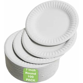 Paper Plates 18cm - Pack of 100, Strong Disposable Paper Plates, Disposable Party Plates for Hot & Cold Food Ideal for Party | Kid's Parties | Buffets | Picnics | BBQ's | Weddings | Camping Outdoor