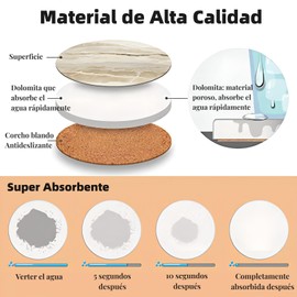 Ausein Juego de 6 Portavasos para Mesa Absorbentes, Posavasos de Marmol Antideslizantes de Cerámica para Bebidas, con Soporte de Metal Negro, Coasters para Varios Tipos de Vasos de Agua y Copas de Vino (Gris)