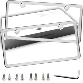 LFPartS Premium Slim Style Stainless Steel License Plate Frame (2-Hole, 2 Pack + Deluxe Gift Box, Polished Mirror Finish)