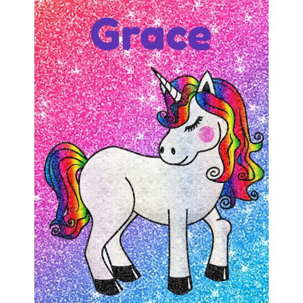 Grace Glittery Unicorn Notebook 8.5 x 11 Inches 100 Page