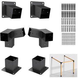 15° 3-Way 3pcs Slanted Roof Pergola Bracket Set, Roof Wall Mount Extension Bracket Kit,4" x 4" (Actual: 3.5x3.5 Inch) Powder-Coated Pergola Hardware for Porch,Gazebo, Backyard