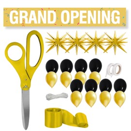 Gold Ribbon Cutting Ceremony Kit - 25 Inch Scissors for Grand Opening Gold Satin Ribbon Grand Opening Banner Star Balloons and for Inaugurations Special Ceremonies Events