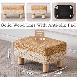 Wimarsbon Wimarsbon Natural Seagrass Footstool Ottoman Rectangular Footrest Pouf Ottomans with Wooden Legs Hand Weave Step Stool for Living Room Bedroom Entryway White