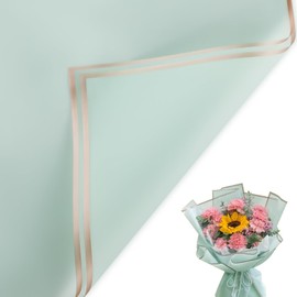 20 Sheets Flower Bouquet Wrapping Paper,Waterproof Flower Wrapping Paper for Wedding Birthdays Party Decoration Gift DIY Arts Crafts 57 x 57cm (Light Green & Gold Edge)