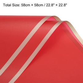 sourcing map 20 Pcs Gold Edge Flower Wrapping Paper Red 22.8x22.8 Inch Waterproof for Florist Bouquet Supplies, DIY Crafts, Gift/Gift Box Packaging