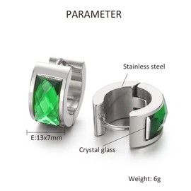 HIJONES Stainless Steel Earrings for Men Women Crystal Round Huggie Stud Earrings Statement Hinged Ear Piercing, metal, No Gemstone